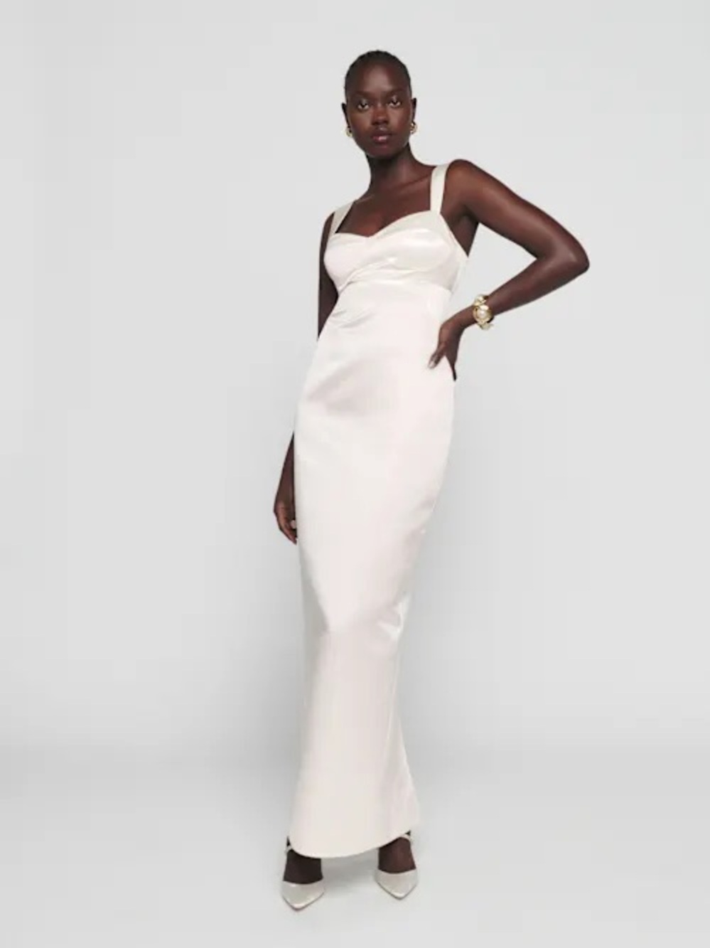 Reformation Ivory Satin Maxi Slip Dress